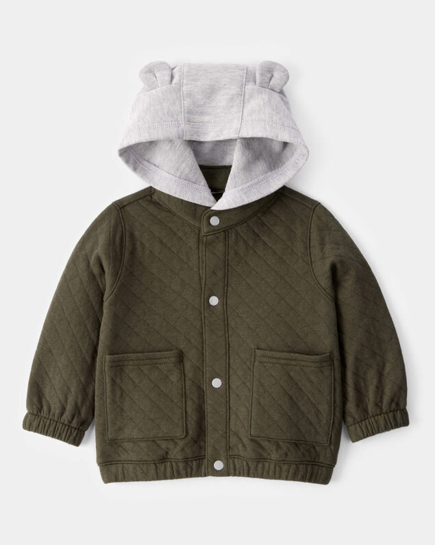 Product image 1 of Baby Quilted Snap-Up Hoodie - Olive