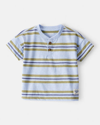 Product image 1 of Baby Boy Striped Short-Sleeve Henley Tee - Blue