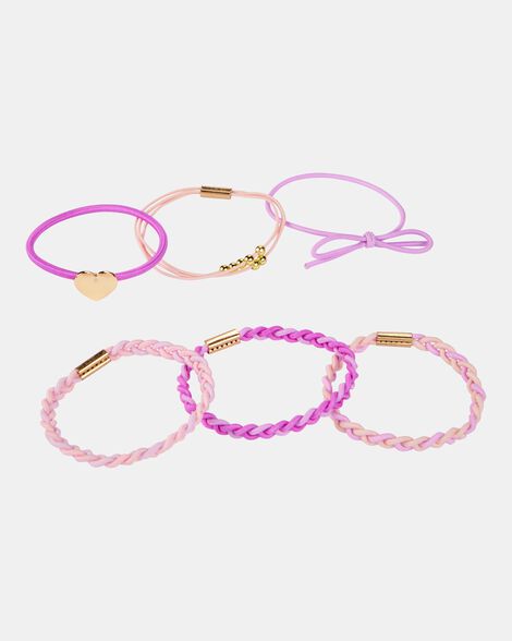 girls 6-pack ponytail hairbands - purple/pink