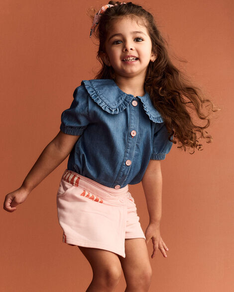 Toddler Girl Peter Pan Collar Top in Chambray