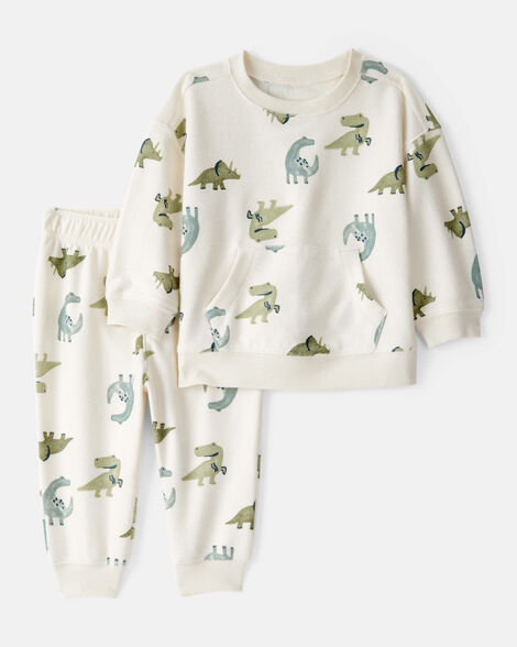 baby boy dinosaur french terry long-sleeve tee & pant set - ivory