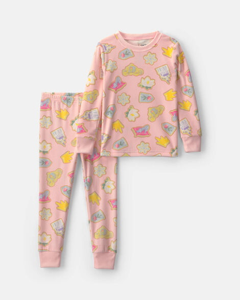 toddler girl 2-piece disney© princess holiday dreamplush snug fit pajama set - pink