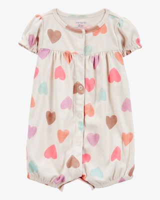 Product image 1 of Baby Heart Print Ribbed Short-Sleeve Romper - Tan