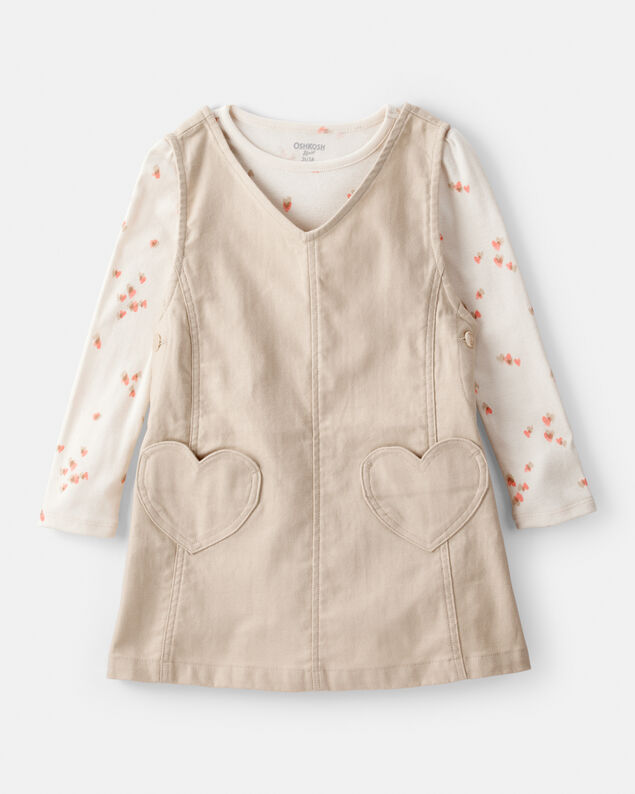 Product image 1 of Toddler Girl 2-Piece Heart Print Cotton Long-Sleeve Dress - Brown