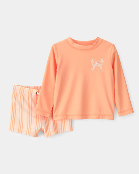 baby boy 2-piece long-sleeve rashguard swimsuit set - orange