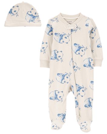 Baby Panda 2-Piece Sleep & Play Pajamas and Cap Set