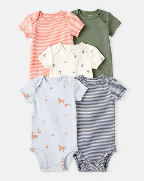 Product image 1 of Baby Boy 5-Pack Cowboy Print Cotton Multipack Bodysuits - Blue/White/Orange/Green