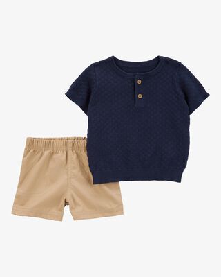 Product image 1 of Baby 2-Piece Sweater Knit Henley & Short Set