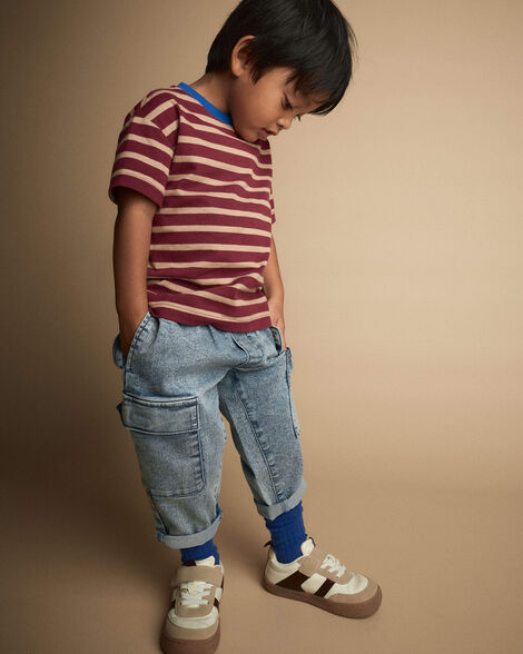 Toddler Boy Cargo Pant in Avenue Wash - Blue/Heather Grey