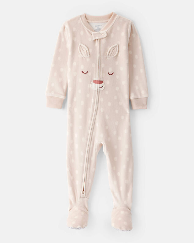 Baby Girl Peppermint Print DreamPlush Long-Sleeve Snug Fit 1-Piece Pajamas - Pink