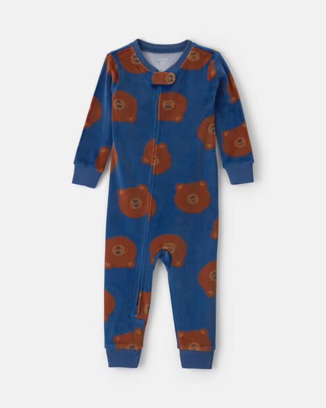 toddler boy 1-piece bear dreamplush snug fit pajama - navy blue