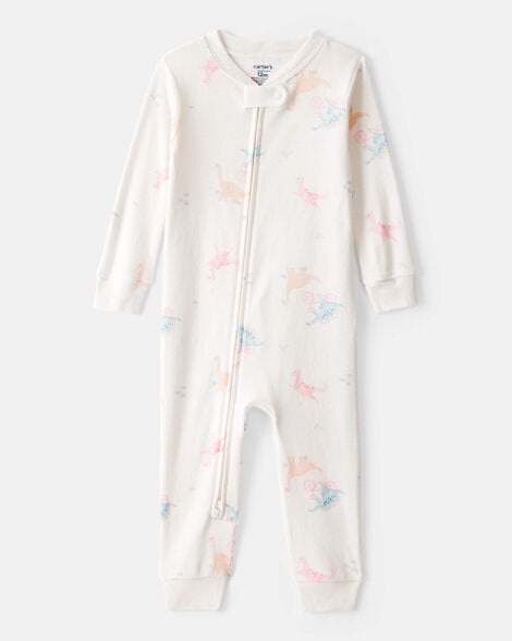 toddler girl dinosaur 100% cotton long-sleeve 1-piece pajamas - white