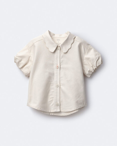 Toddler Girl Scalloped Collar Top - Cream