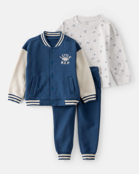 toddler boy 3-piece daydream fleece varsity jacket outfit set