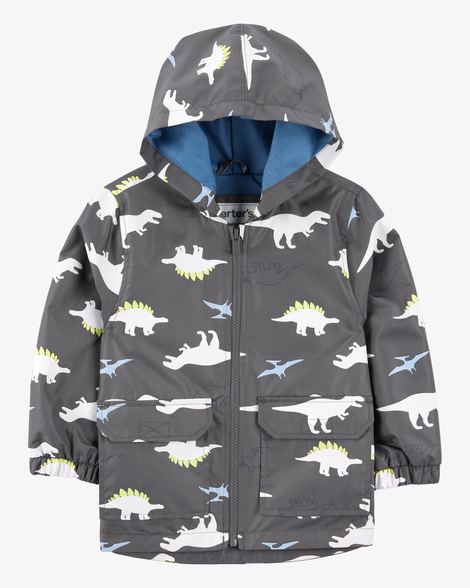 dinosaur color changing rain jacket - grey
