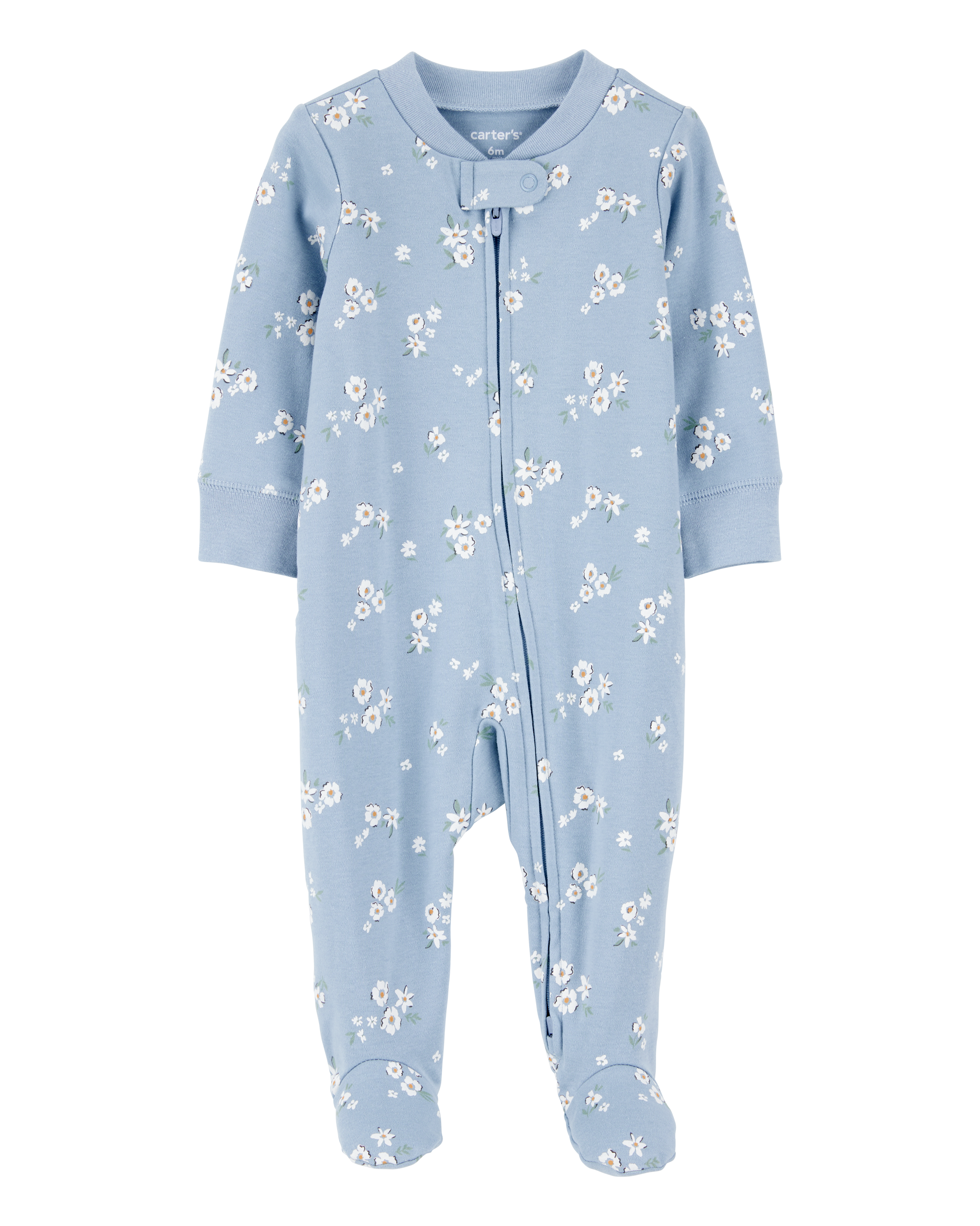 Baby Girl Floral 2-Way Zip Cotton Sleep & Play Pajamas - Blue