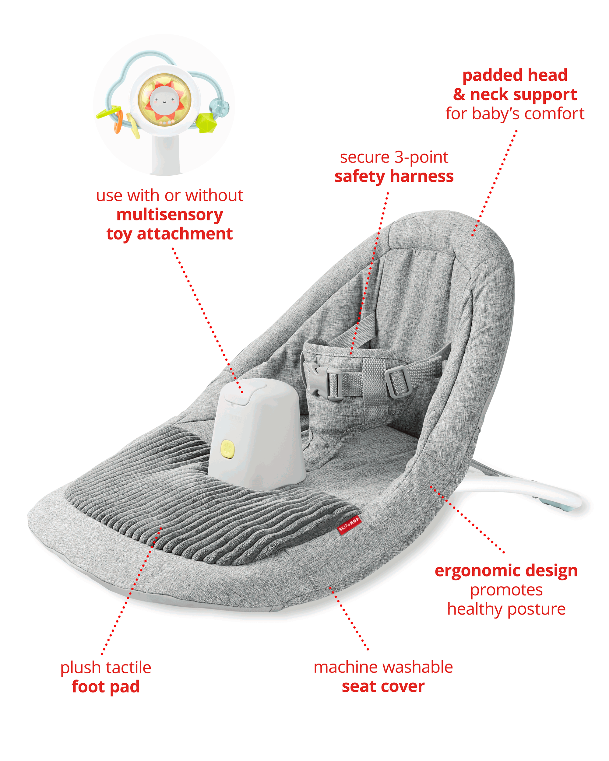  Product image 3 of Silver Lining Cloud Upright Activity Floor Seat - Grey