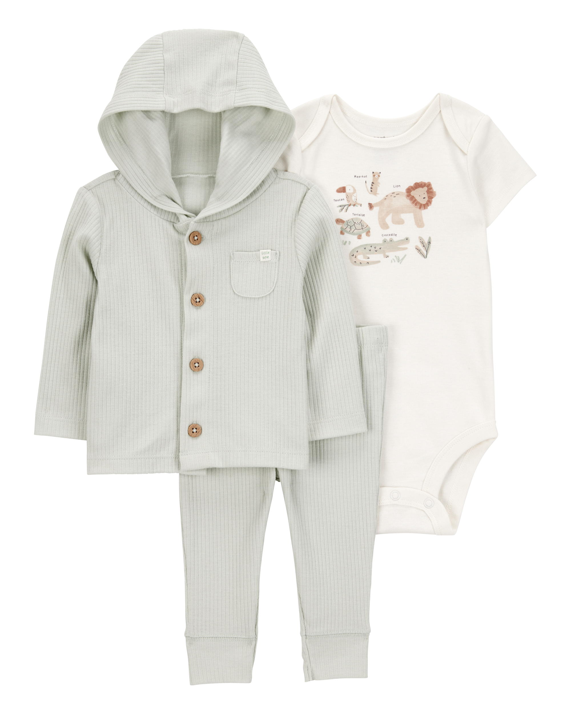 Baby Lion 3-Piece Cardigan Set - Green/White