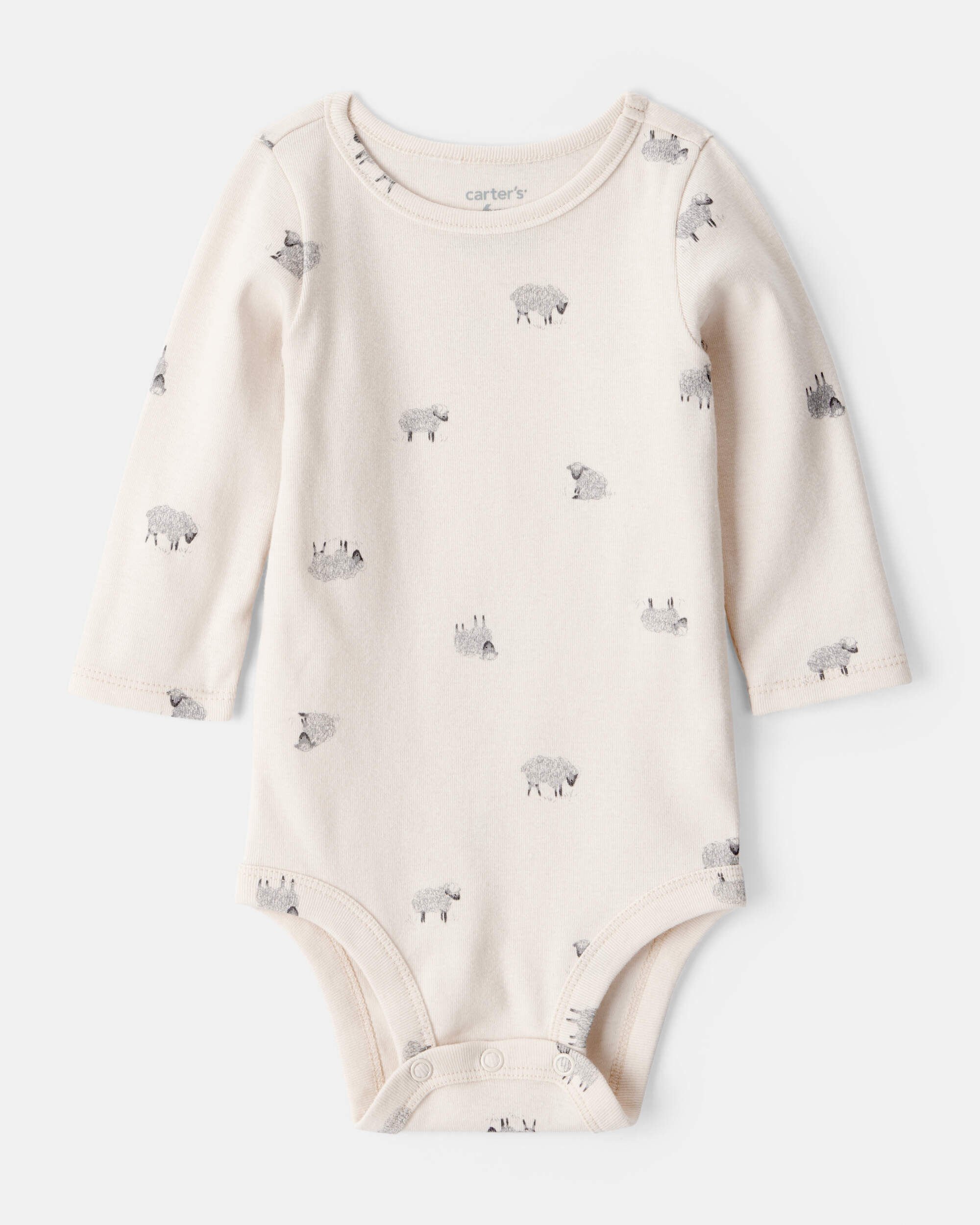 Baby Boy Sheep Print Cotton Long-Sleeve Overall Set - White/Grey