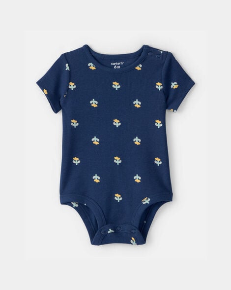 baby girl floral graphic bodysuit - blue