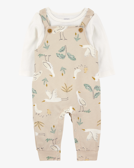 baby 2-piece bird print long-sleeve tee & overall set