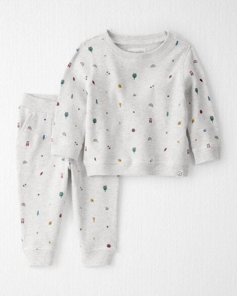 Baby Girl 2-Piece Organic Cotton Waffle Knit Set in Nature Icon Print