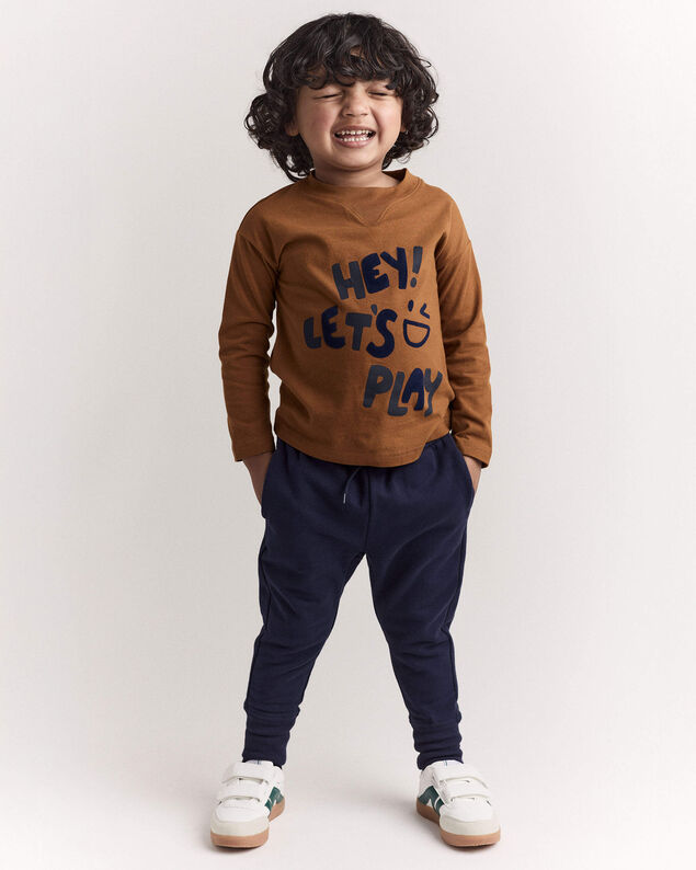 Product image 1 of Toddler 'Hey! Let's Play' Long-Sleeve Graphic Tee - Cinnamon
