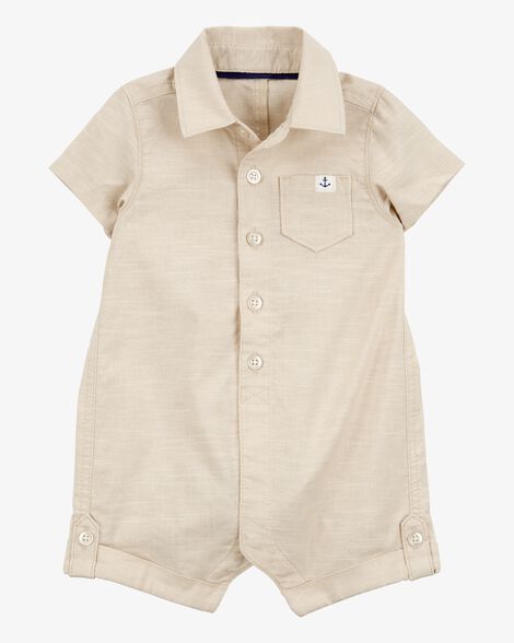  Product image 1 of Baby Button-Front Romper- Tan