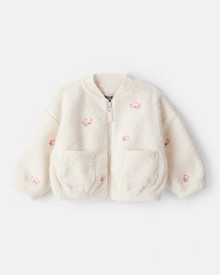 Baby Girl Cheetah Sherpa Quarter-Zip Pullover - Brown