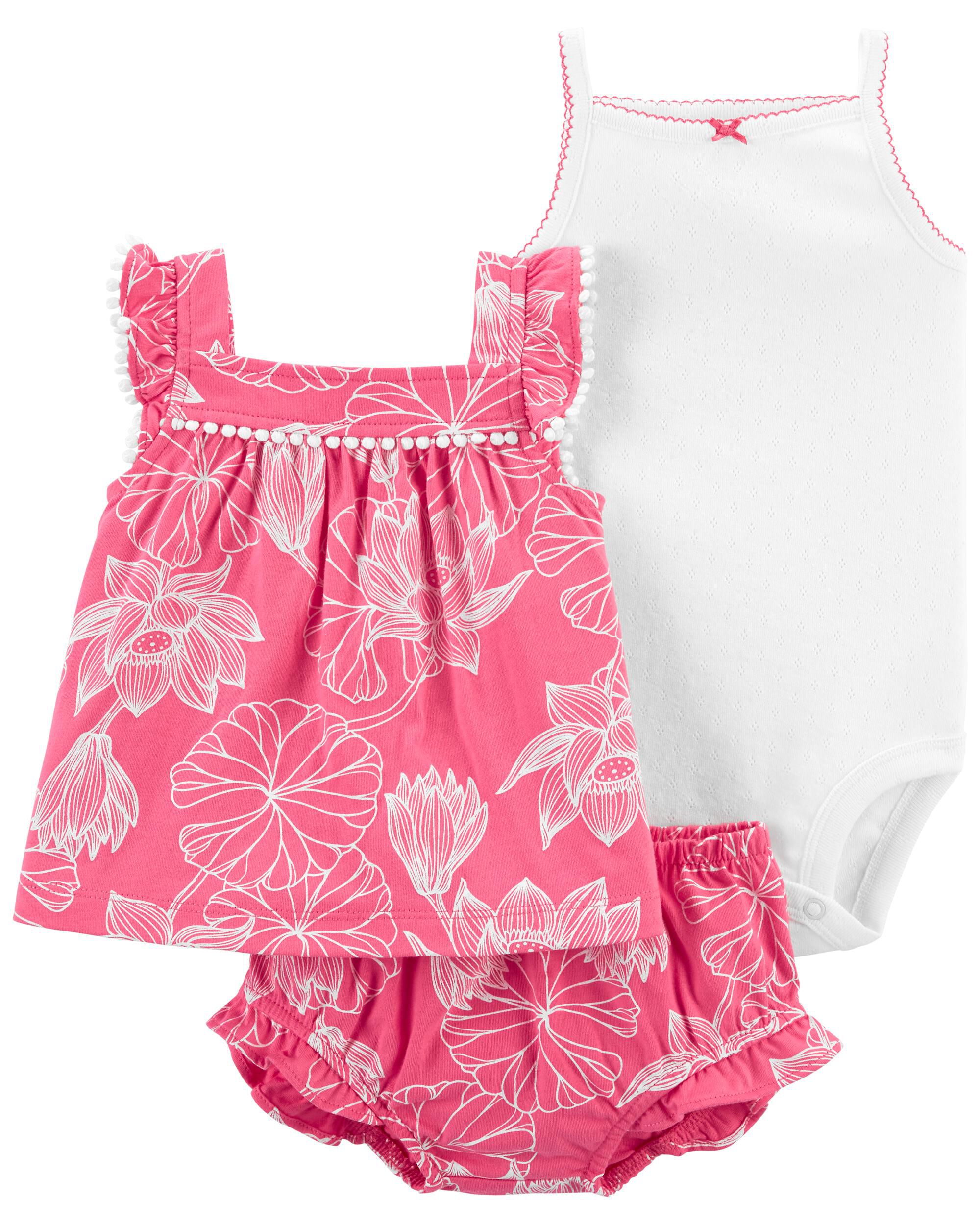 CARTER'S BABY GIRL'S 2 PIECE SHORT SET BRIGHT PINK GRAY  & WHITE  NWT 