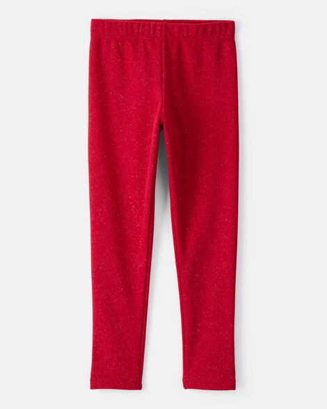 girls shimmer cozy fleece pull-on stretch leggings - red