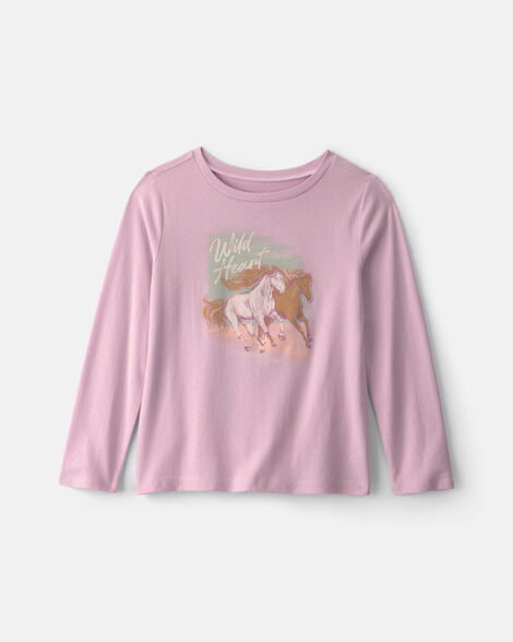 girls 'wild heart' horse long-sleeve graphic tee - purple