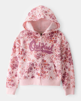 Product image 1 of Kid Floral OshKosh Fleece Logo Zip Jacket - Pink