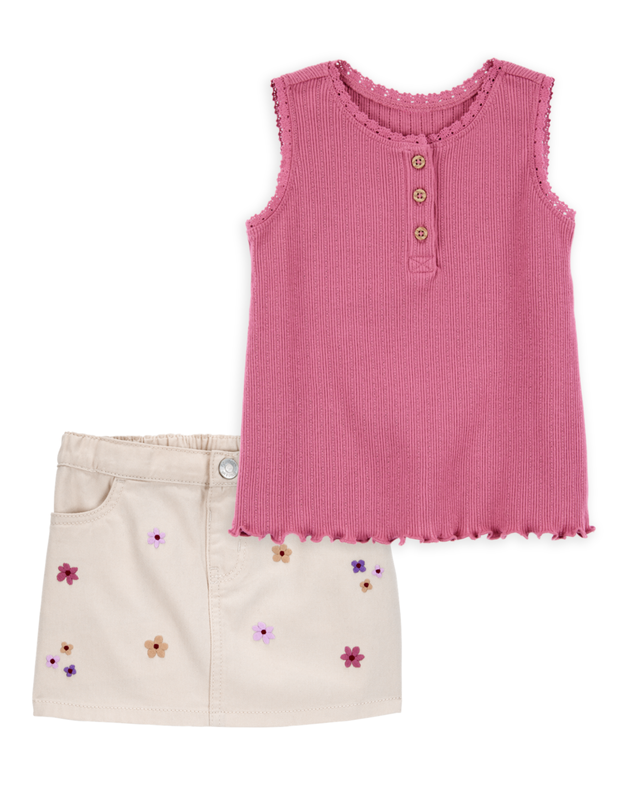 Baby 2-Piece Rib Tank Top & Floral Twill Skirt Set - Pink/Ivory