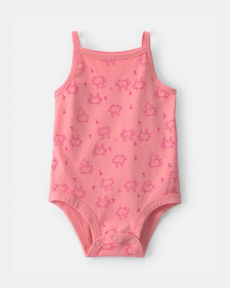 baby girl crab sleeveless graphic bodysuit - coral