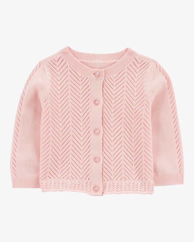 Product image 1 of Baby Girl Pointelle Button-Front Sweater Knit Cardigan - Pink