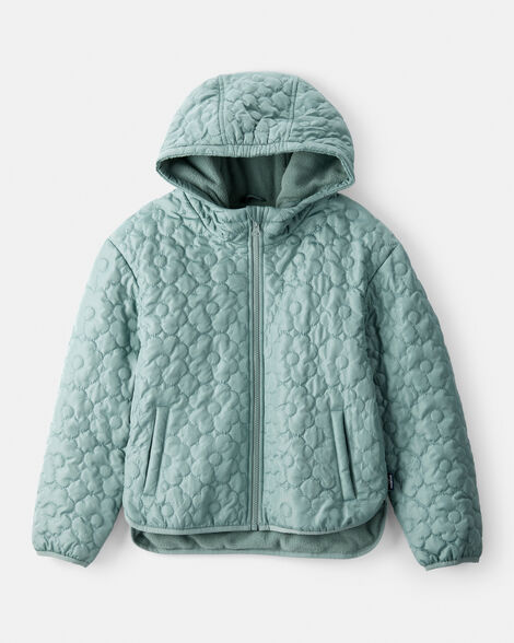Girls Flowers Long-Sleeve Midweight Quilted Jacket - Green