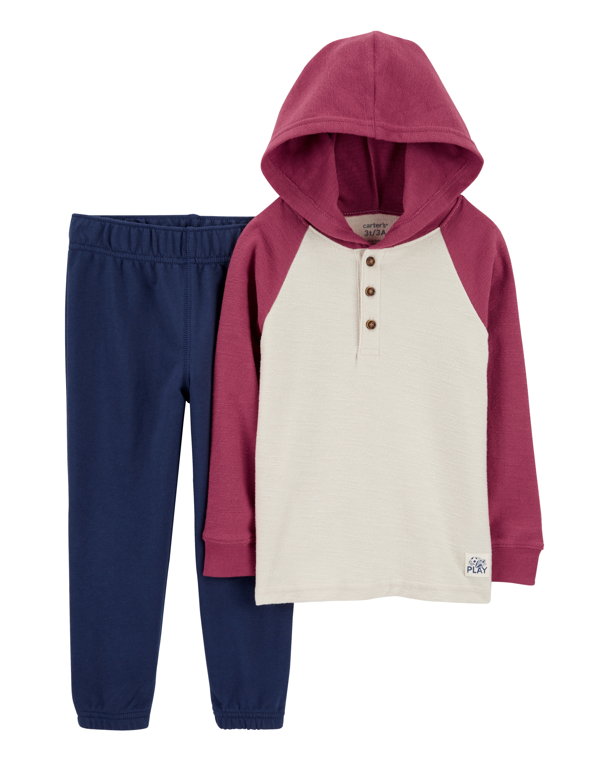Toddler 2-Piece Hooded Henley Tee & Pull-On Pant Set