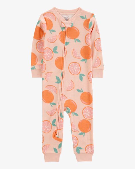  Product image 1 of Baby Orange Print Snug Fit Cotton Footless 1-Piece Pajamas - Pink