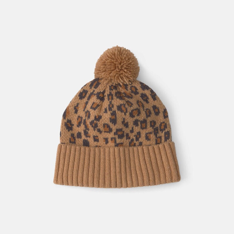 Baby Girl Pom Leopard Beanie - Brown