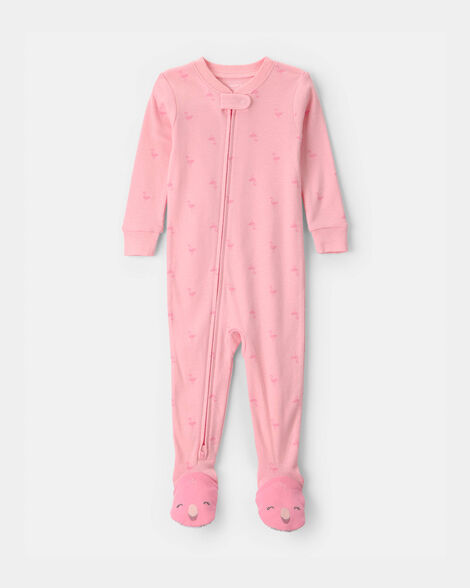 toddler girl flamingo 100% cotton snug fit 1-piece pajama - pink