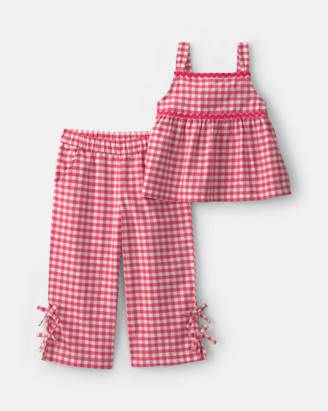toddler girl 2-piece gingham tank top & pant set - red
