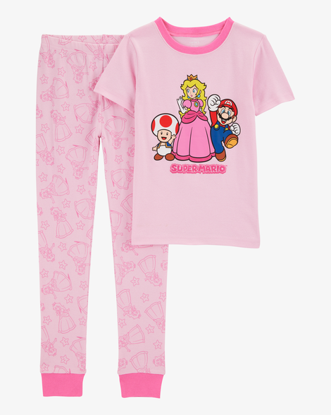 kid super mario bros™ snug fit cotton 2-piece pajamas - pink