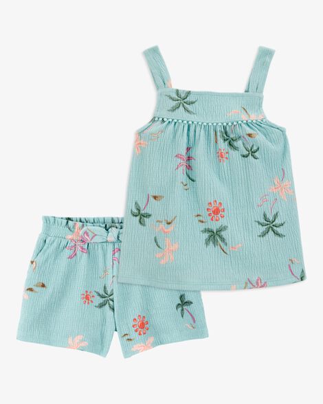  Product image 1 of Baby 2-Piece Palm Tree Crinkle Jersey Tank & Play Shorts Set - Turquoise