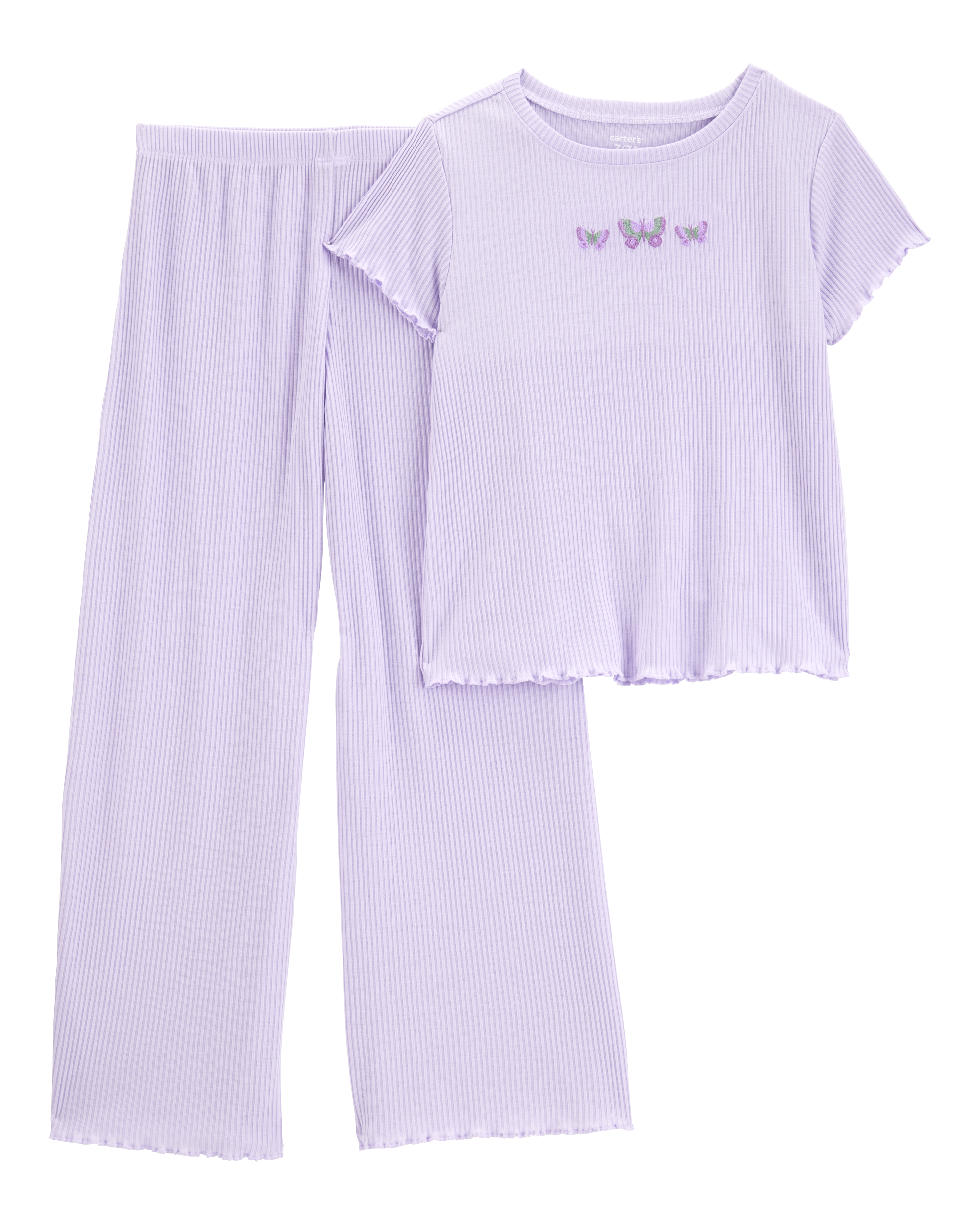 Girls Butterfly Loose Fit 2-Piece Pajamas - Purple