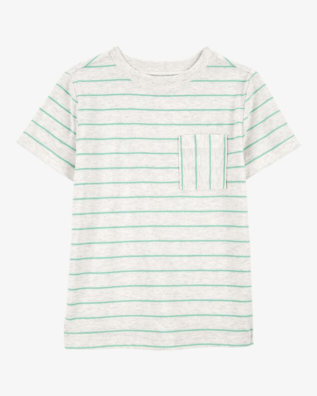 Product image 1 of Kid Striped Short-Sleeve Pocket Tee- Grey