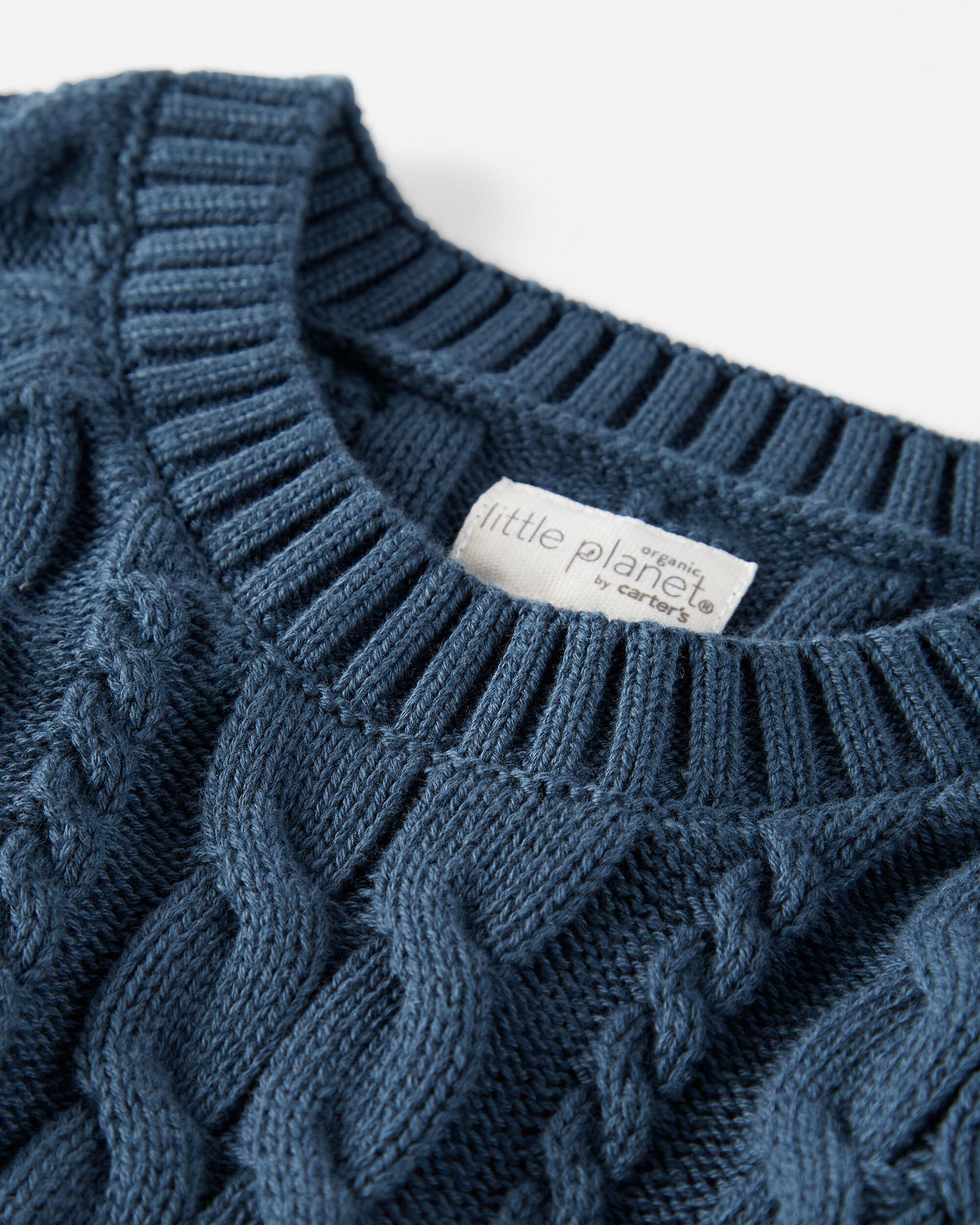Kid Organic Cotton Cable Knit Sweater in Dark Sea Blue - Little Planet |  Carter's