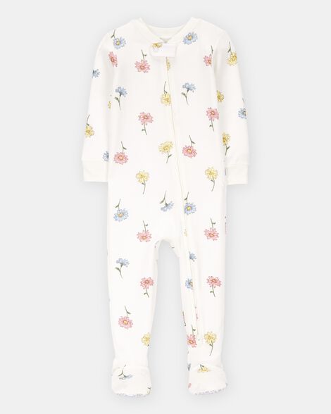 baby girl floral print purelysoft footie 1-piece pajamas - ivory