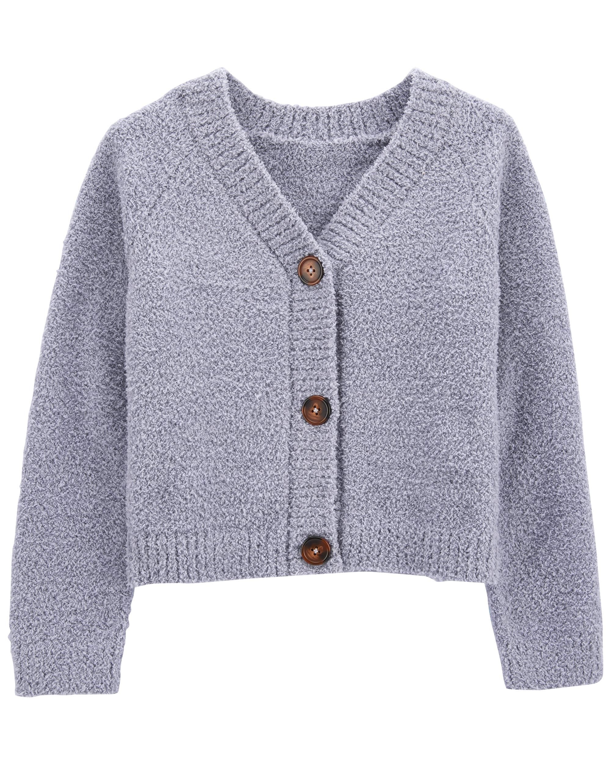 Blue Kid Fuzzy Button-Front Cardigan 
