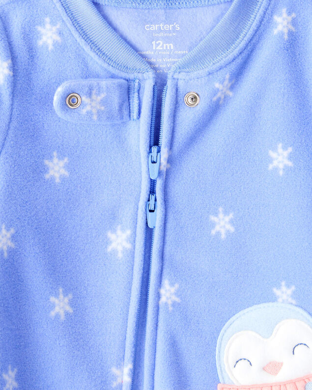 Product image 2 of Baby Girl Penguin Fleece Long-Sleeve Loose Fit 1-Piece Pajamas - Blue